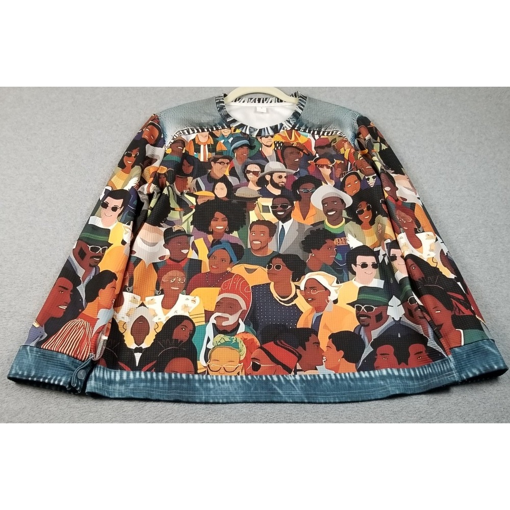 Unbranded Top Women's Large L People Faces Community Print Long Sleeve Stretch